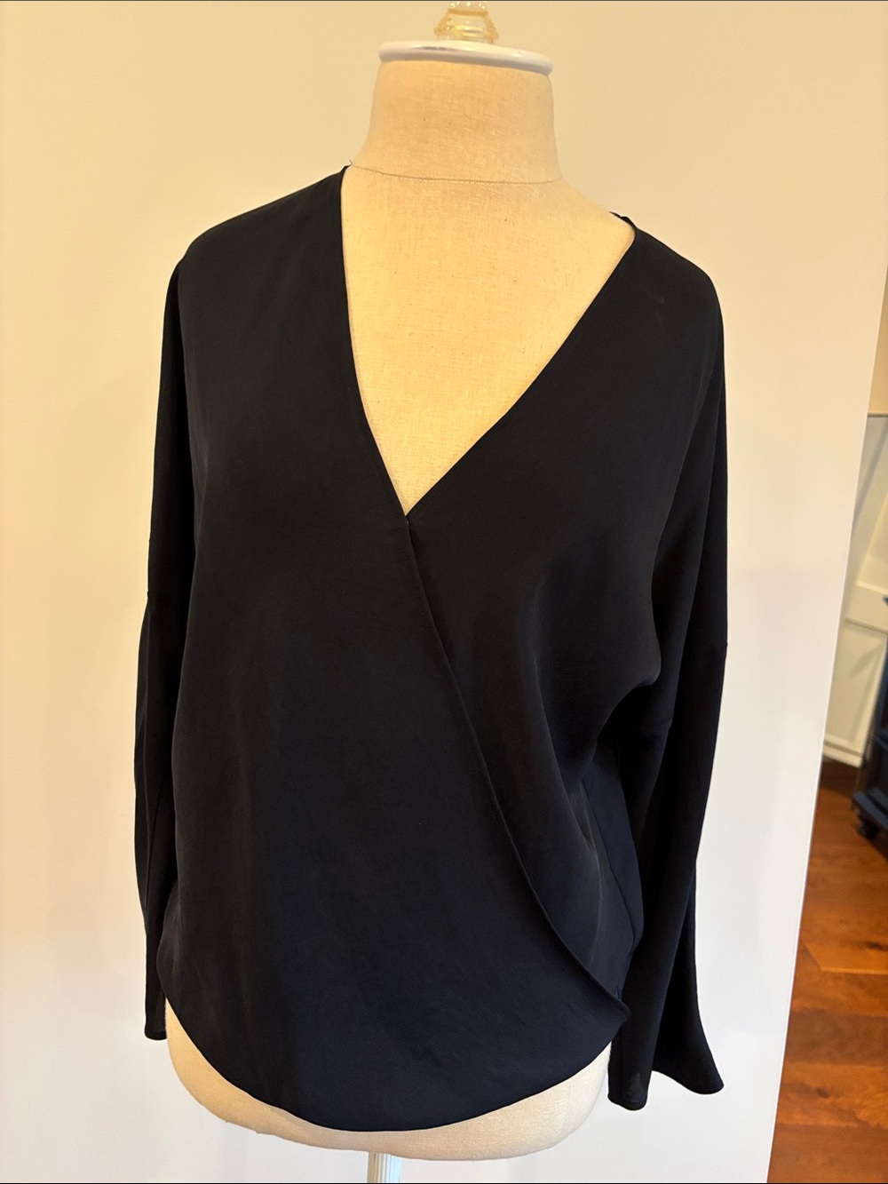 Vince Black Wrap V-Neck Blouse - Women Tops